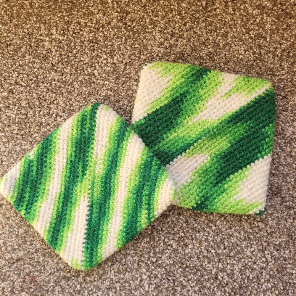 Handmade Green & White Crocheted Dishcloths